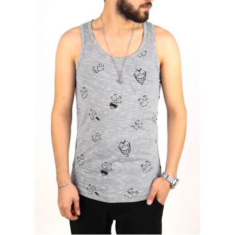 Madmext Men Printed Gray Tank Top 2329 - Gri