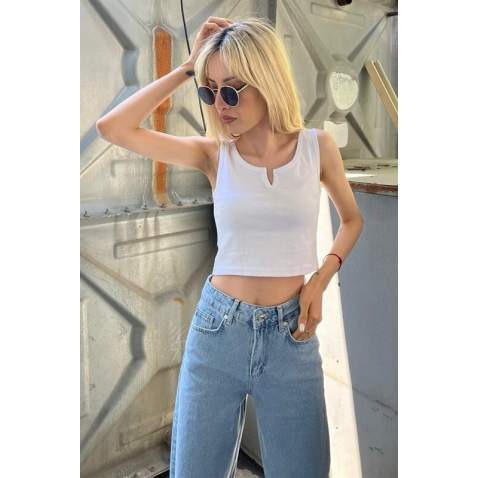 Mad Girls White Crop Top MG362 - Beyaz