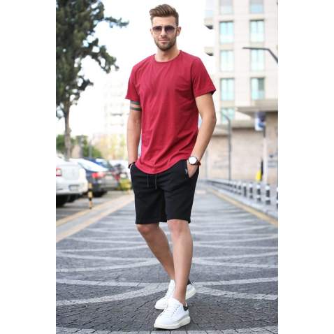 Madmext Men Maroon/Black T-shirt/Shorts Set 5655 - Bordo/siyah