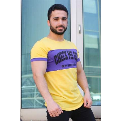 Madmext Yellow Printed T-shirt for Men 3013 - Sarı