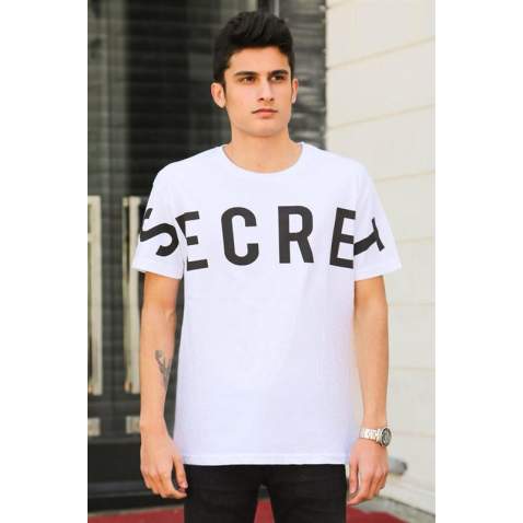 Madmext White Printed T-shirt for Men 3034 - Beyaz