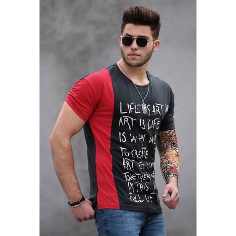 Madmext Dark Grey Printed T-shirt for Men 3020 - Füme