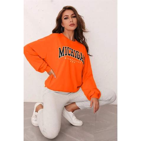 Mad Girls Printed Orange Sweatshirt MG785 - Turuncu