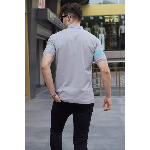 Men Striped Dye Gray Polo T-Shirt 5878 - Boyalı gri