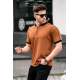 Men Camel Zip Neck T-Shirt - Camel