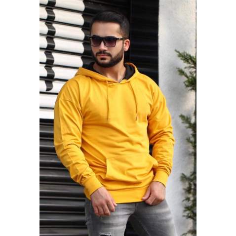 Madmext Yellow Printed Hoodie 2876 - Sarı