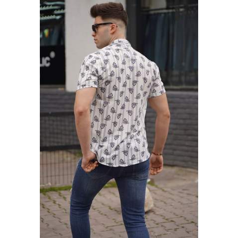 Men Designed White Shirt - Beyaz