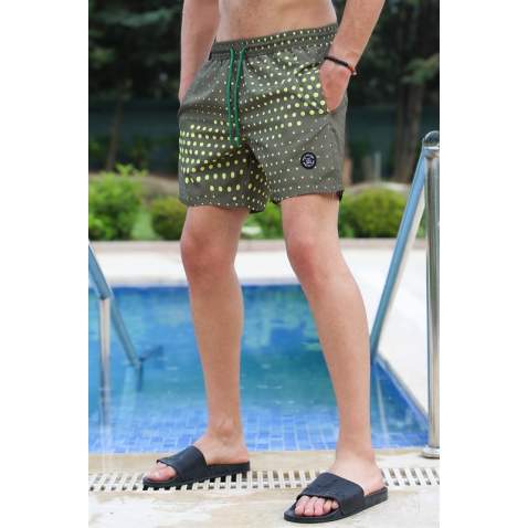 Madmext Khaki Patterned Swim Wear Short 2950 - Haki