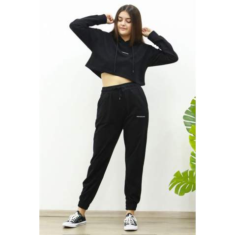 Mad Girls Black Hooded Women's Tracksuits MG465-3 - Siyah