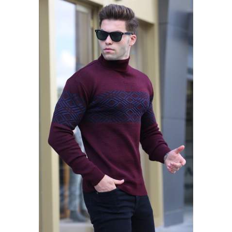 Maroon Turtleneck Knitwear Sweater 5970 - Bordo