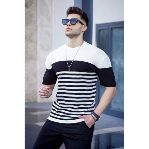 Madmext Men Black&White T-shirt 5681 - Kemik rengi