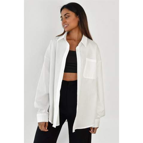 White Oversize Basic Poplin Shirt MG1530 - Beyaz