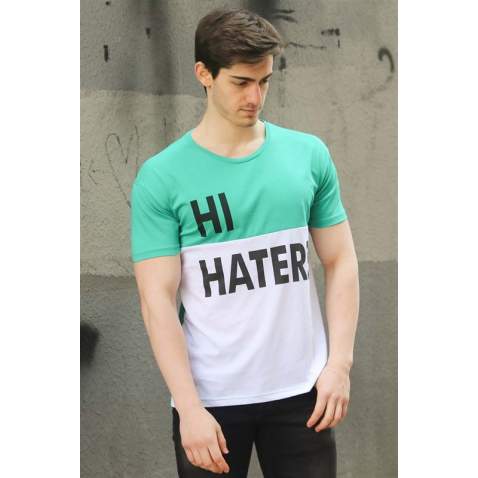 Madmext Green Two-Tone Printed T-shirt for Men 3089 - Yeşil