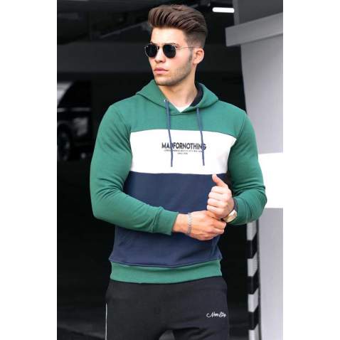 Madmext Green Color Blocked Men Sweatshirt 4699 - Yeşil