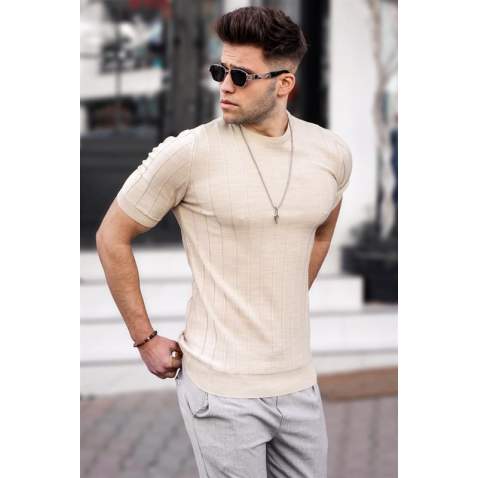 Madmext Men Beige T-Shirt 5684 - Bej