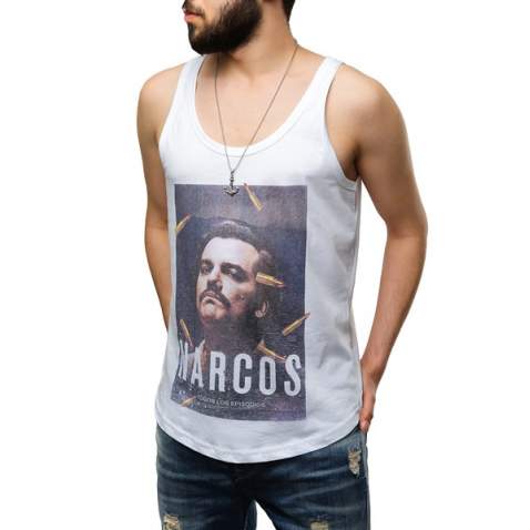 Sleeveless T-Shirt In Printed - Beyaz