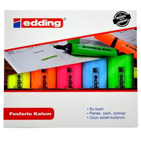 EDDİNG 344 FOSFORLU KALEM SETİ 5 Lİ ÜCRETSİZ KARGO