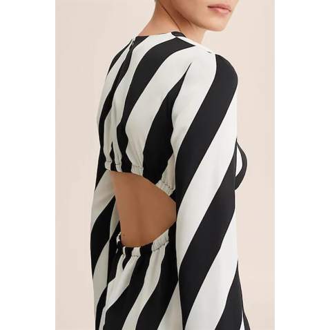 Mad Girls Striped Black Long Dress MG1443 - Siyah