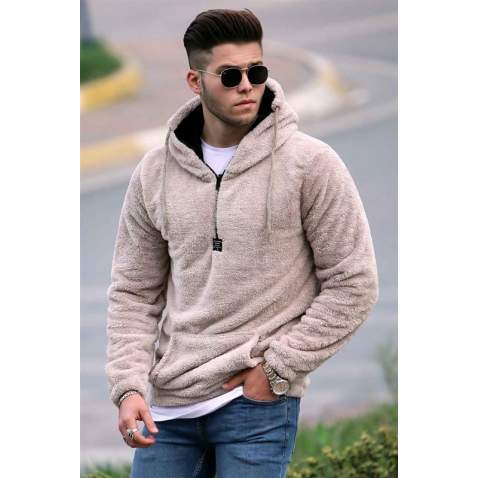 Madmext Beige Hoodie 4397 - Bej