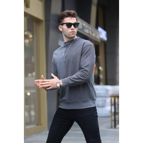 Smoke Gray Basic Sweatshirt 6010 - Füme