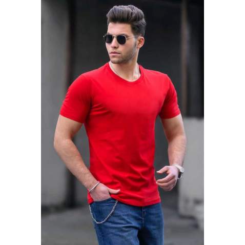 Madmext Men Crewneck Red Plain T-shirt 3006 - Kırmızı