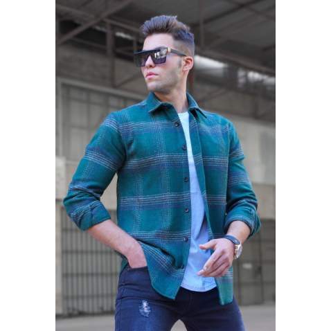 Madmext Men Green Plaid Shirt 5513 - Yeşil