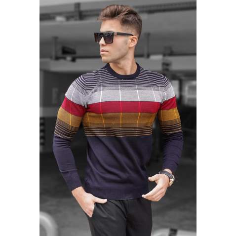 Madmext Navy Blue Crewneck Sweater For Men 5608 - Lacivert