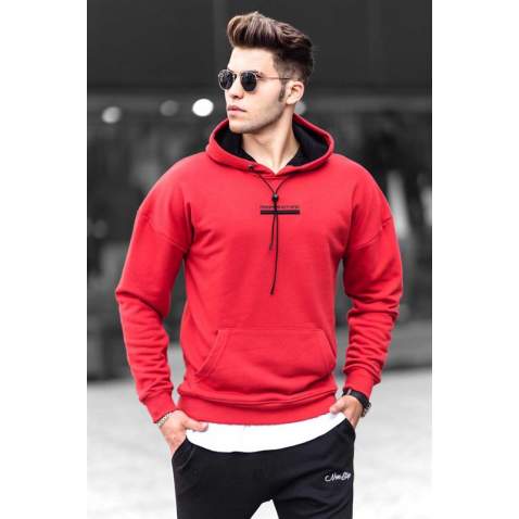 Madmext Red Printed Hooded Sweatshirt 4722 - Kırmızı