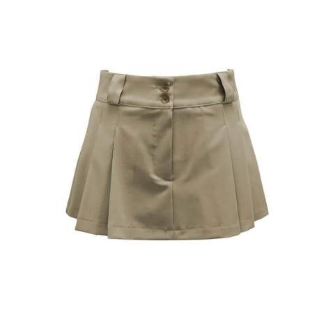 Women Beige Pleated Basic Mini Skirt - Bej