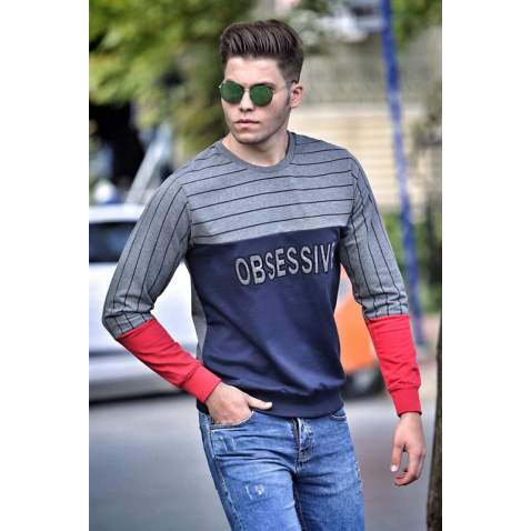 Madmext Navy Blue Printed Sweatshirt 4184 - Lacivert