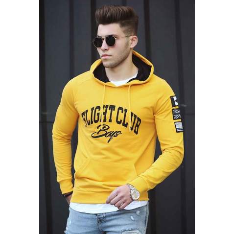 Madmext Yellow Printed Hoodie 2868 - Sarı