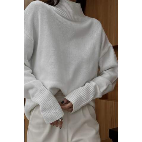 Mad Girls Turtleneck White Sweater MG1252 - Beyaz