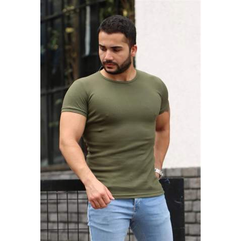 Madmext Men Basic Khaki T-Shirt 4077 - Haki