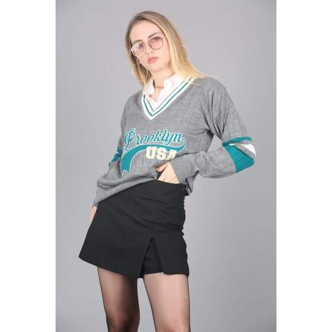 Mad Girls Gray Sweater MG1279 - Gri