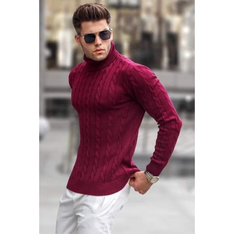 Maroon Turtleneck Knitwear Sweater 5763 - Bordo