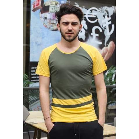 Madmext Khaki Striped T-shirt for Men 3014 - Haki