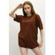 Women Printed Oversize Brown T-Shirt MG1529 - Kahverengi