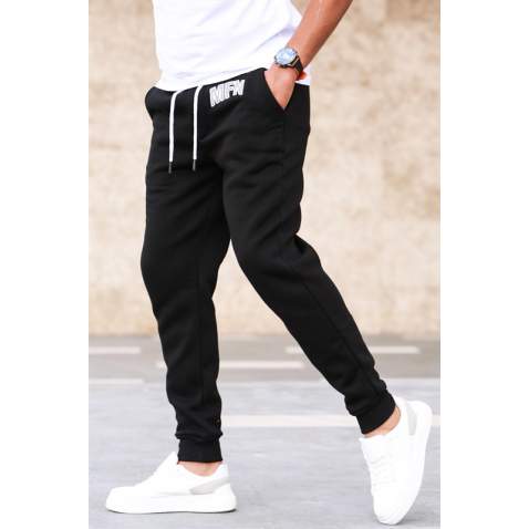 Madmext 3-Thread Fleece Black Sweatpants For Men 5427 - Siyah