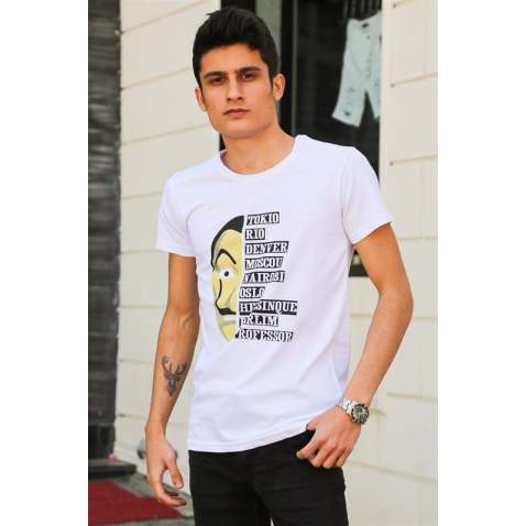 Madmext White Printed T-shirt for Men 4016 - Beyaz