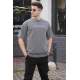 Men Printed Smoke Gray Oversize T-Shirt - Füme