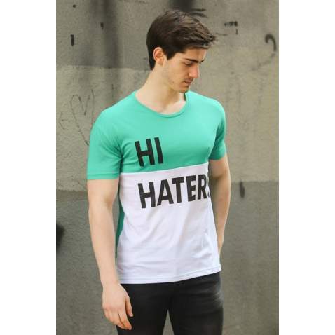 Madmext Green Two-Tone Printed T-shirt for Men 3089 - Yeşil