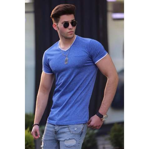 Madmext Blue Basic T-shirt for Men 4447 - Saks