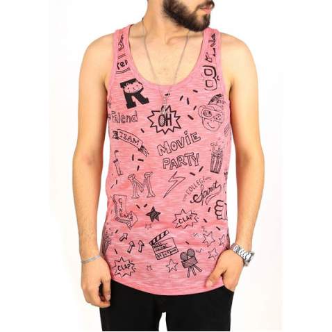 Madmext Men Printed Pink Tank Top 2319 - Pembe