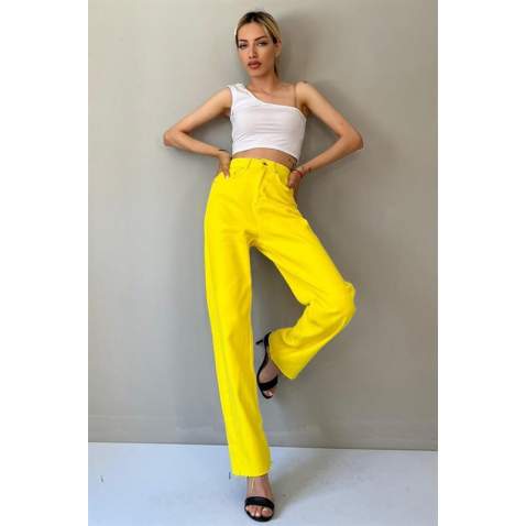 Mad Girls Yellow Palazzo Jeans Mg1189 - Sarı