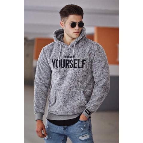 Madmext Kapşonlu Peluş Sweatshirt Gri 4390 - Gri