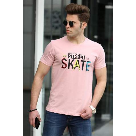 Madmext Soft Pink Printed T-shirt for Men 4548 - Pudra