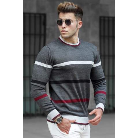 Madmext Men Striped Anthracite Knitted Sweater 5171 - Antrasit