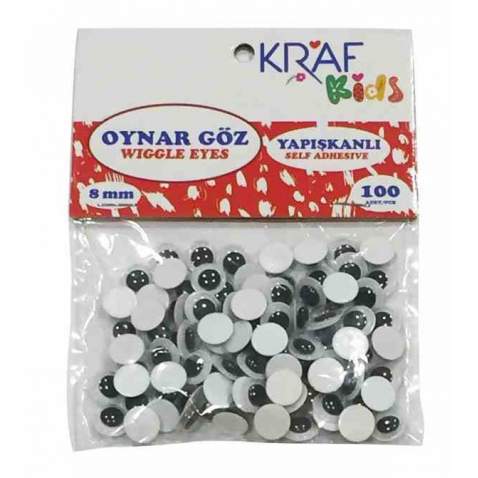 KRAF KIDS OYNAR GÖZ YAPIŞKANLI 8 MM 100 LÜ KK65 ÜCRETSİZ KARGO