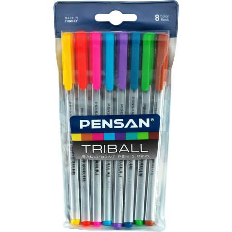 PENSAN TÜKENMEZ TRIBALL 1MM RENKLİ 8'Lİ KALEM ÜCRETSİZ KARGO