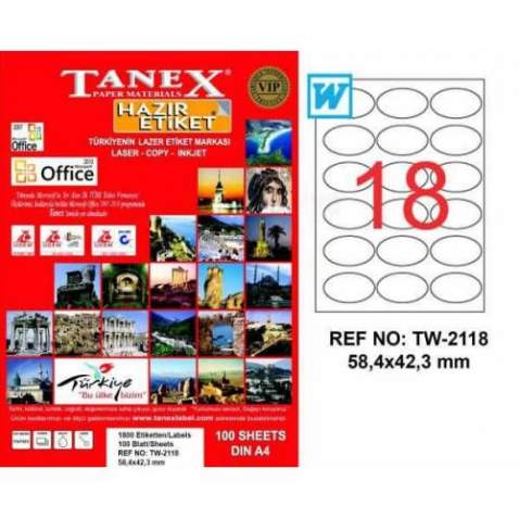 Tanex TW-2118 - 58,4 x 42,3mm Laser Etiket 100 Adet Ücretsiz Karg